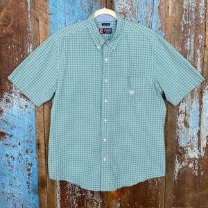 Chaps Green Plaid Short Sleeve Button Down Shirt Size XL